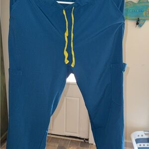 Blue Scrub Pants with Yellow Drawstring